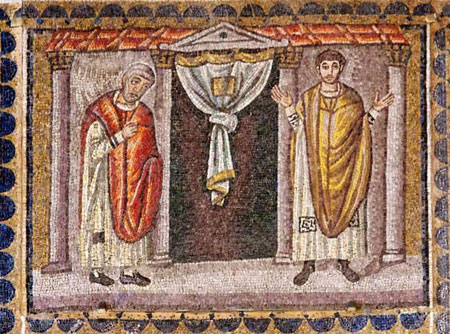 Parabole du pharisien et du publicain, mosaïque de Ravenne, VIe siècle.