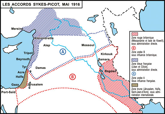 Carte Accords Sykes-Picot, mai 1916