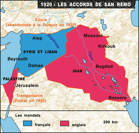 Carte des accords de San Remo en 1920
