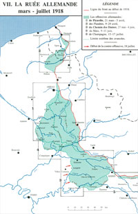 Carte des offensives allemandes mars-juillet 1918