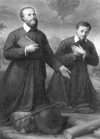 St-François avec son cousin Louis de Sales, invoquant l'ange du Chablais.