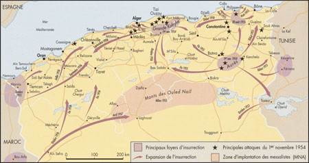 Carte - Insurrection de 1954 en Algérie française