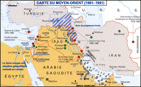 Carte du Moyen-Orient de 1981 à 1991 Carte du Moyen-Orient de 1981 à 1991