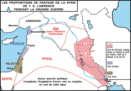 Les propositions de partage de la Syrie de T.E. Lawrence pendant la Grande Guerre Carte du projet de partage de la Syrie de T.E. Lawrence pendant la Grande Guerre