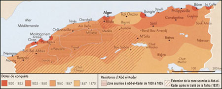 Carte - Dates de la conquête de l'Algérie Carte - Dates de la conquête de l'Algérie