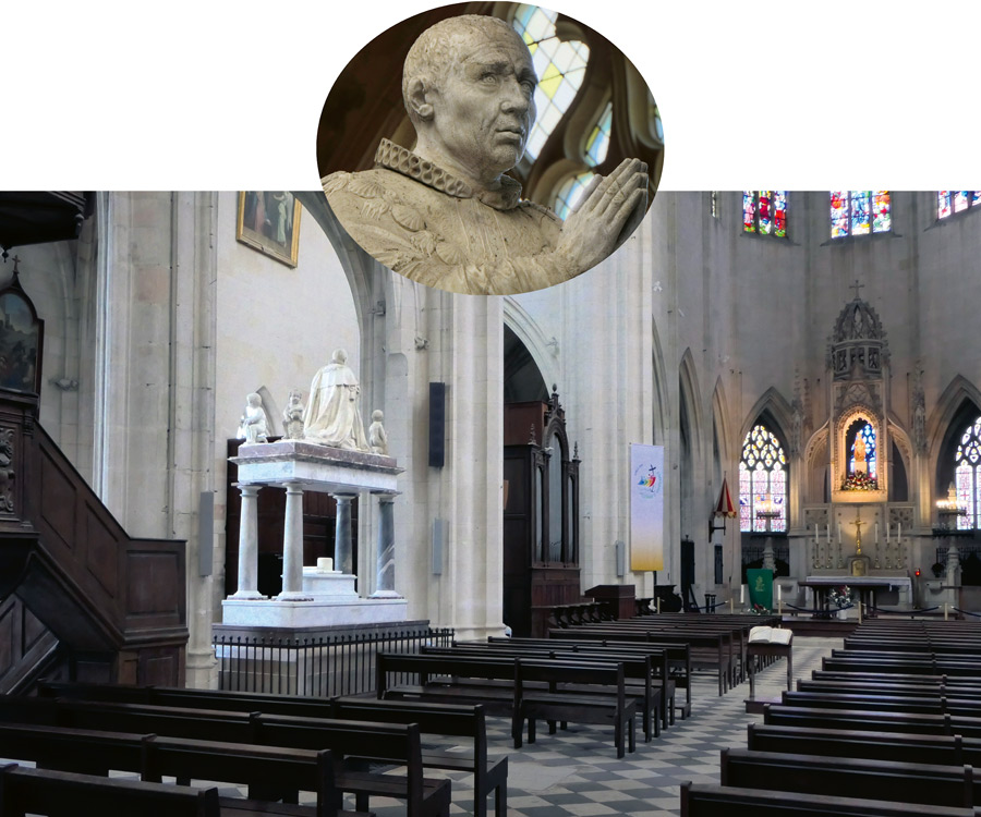 La basilique de Notre-Dame de Cléry : la statue miraculeuse de la Vierge à l’Enfant, au-dessus du maître-autel et le monument funéraire de Louis XI (par Michel Bourdin, en 1622). La basilique de Notre-Dame de Cléry : la statue miraculeuse de la Vierge à l’Enfant, au-dessus du maître-autel et le monument funéraire de Louis XI (par Michel Bourdin, en 1622).