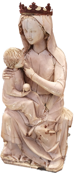 Vierge assise allaitant l’Enfant Jésus. Ivoire du règne de Philippe le Bel (XIVe siècle). Vierge assise allaitant l’Enfant Jésus. Ivoire du règne de Philippe le Bel (XIVe siècle).