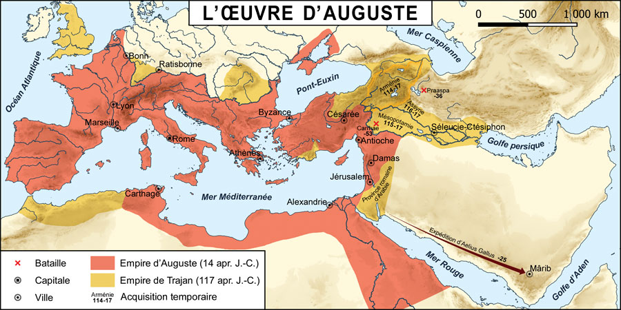 Carte de l’Empire Romain sous Auguste et Trajan