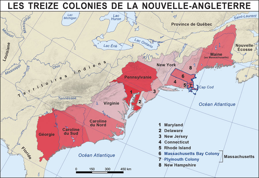 Carte des Treize colonies de la Nouvelle-Angleterre Carte des Treize colonies de la Nouvelle-Angleterre
