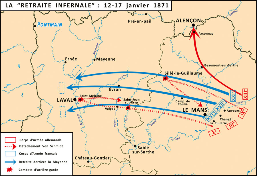 Carte de la guerre de 1870, la "retraite infernale".